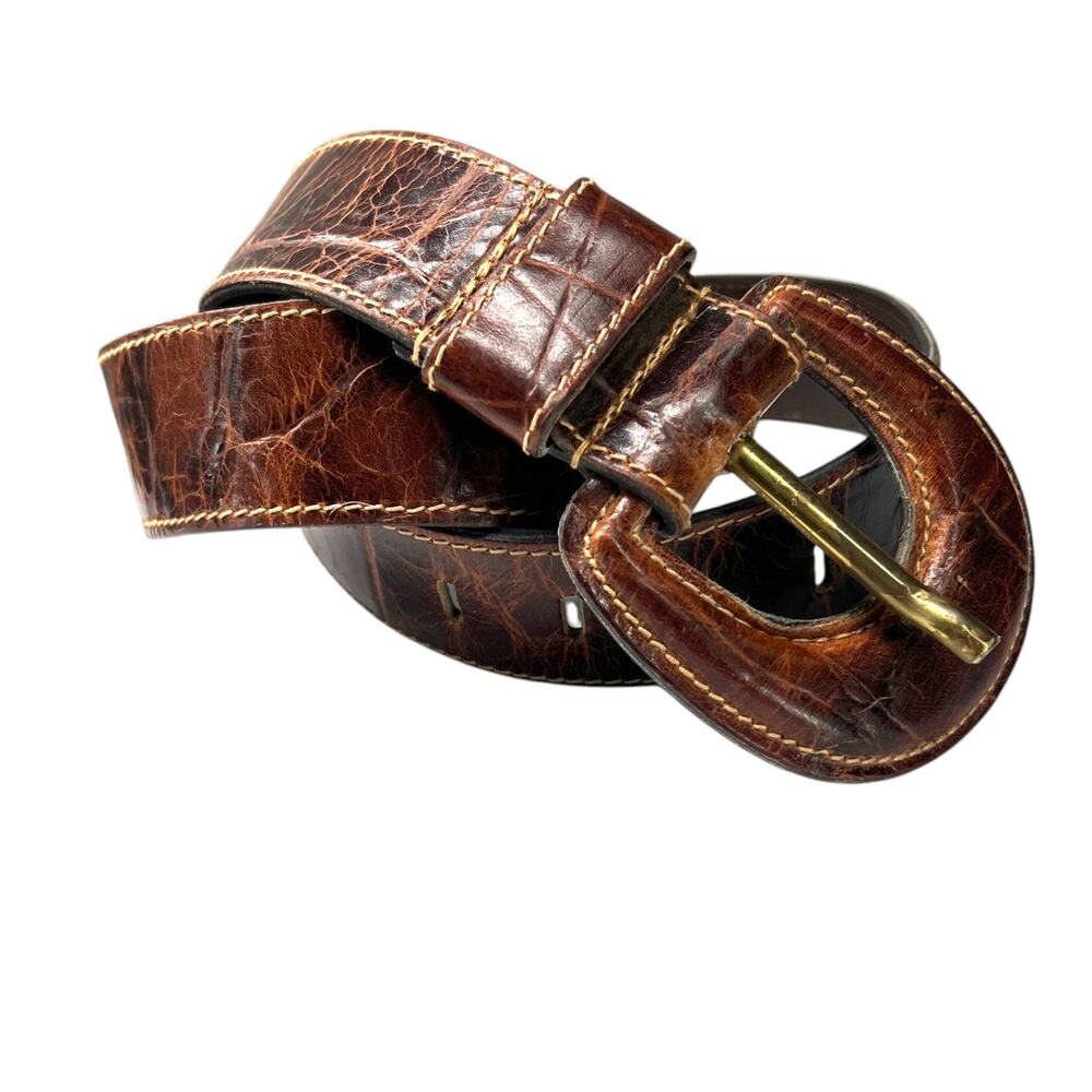 Vintage Furla S Mahogany Brown 2" Croc Belt Italy leather Luxury Designer